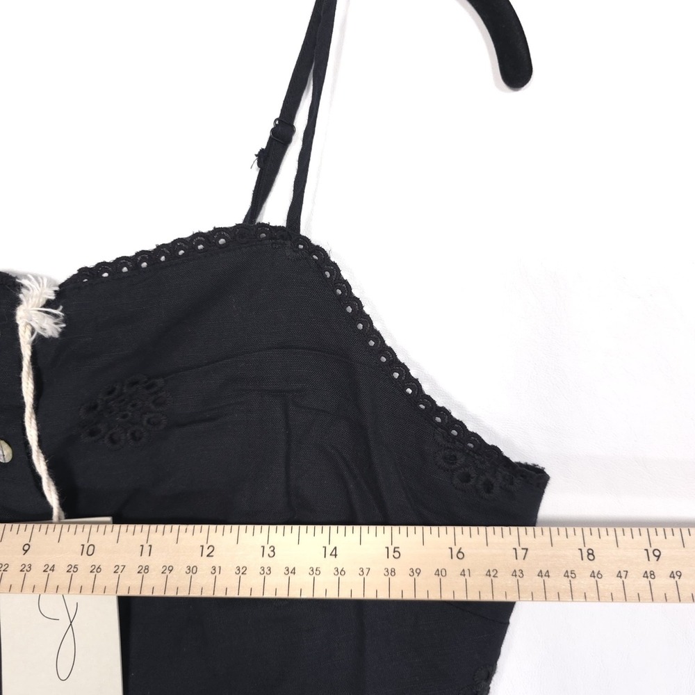 JOIE New Linen Cotton Blend Midi Skirt‎ Eyelet Set Black Embroidered Size LARGE - Picture 4 of 12